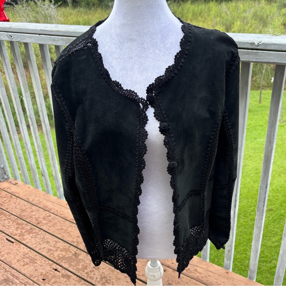 Suede Essentials Black Cropped Jacket Cardigan - image 1